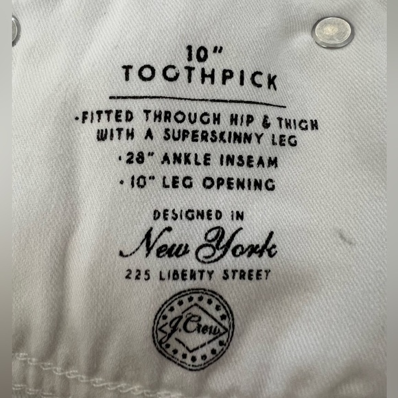 CREW 10" High Rise Toothpick Jeans in White Women's Size 34 - Picture 7 of 13